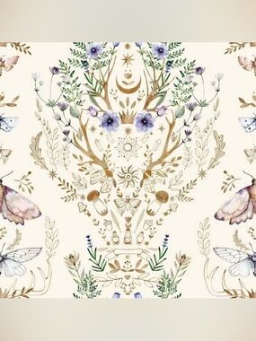 Vampy Goth boho - NWT 5 Rolls Boho Floral Deer Antler Wallpaper Peel and Stick